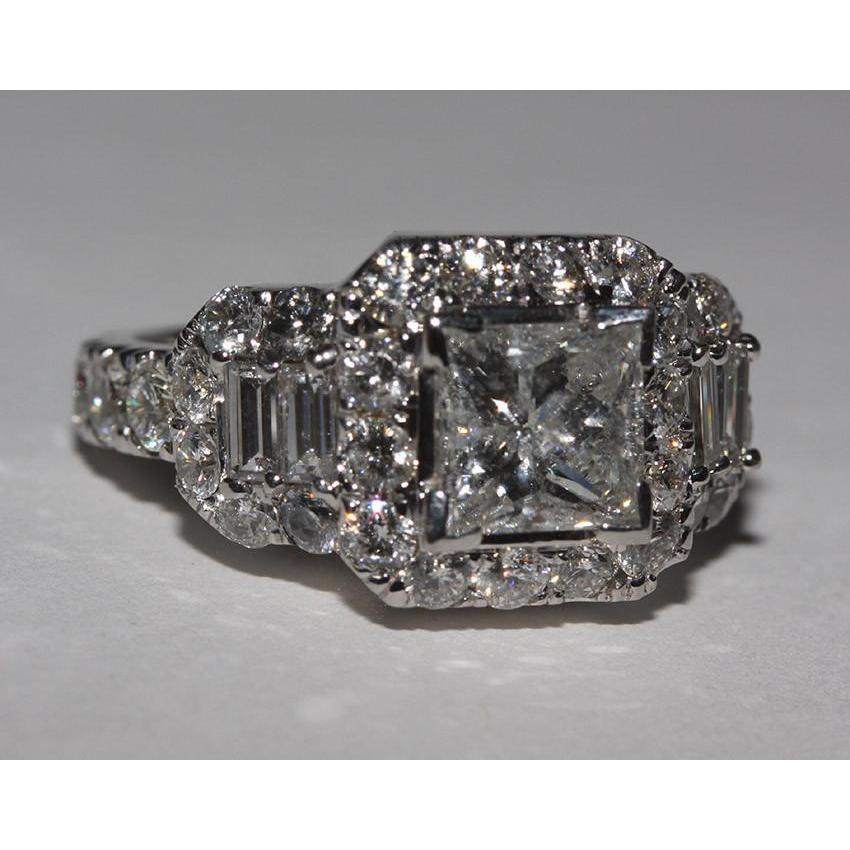 Anello di fidanzamento stile antico con diamanti taglio principessa da 4 carati WG 14K - harrychadent.it