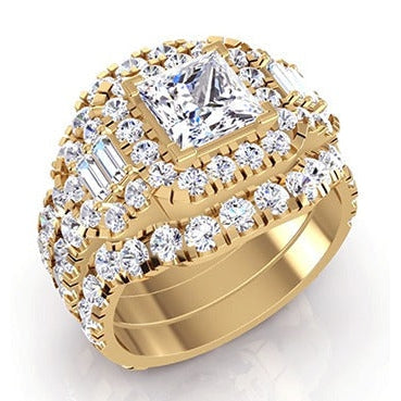 Anello di fidanzamento con inserto in diamante Rinforzatore del taglio della principessa in oro 14K 4 ct