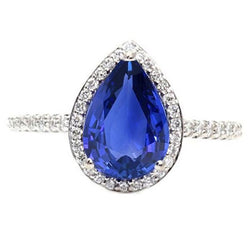 Anello di fidanzamento con pavé di Halo in oro con diamanti Zaffiro blu 4 carati