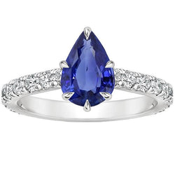 Anello di fidanzamento con pavé di diamanti incastonati pera blu zaffiro 5.50 carati