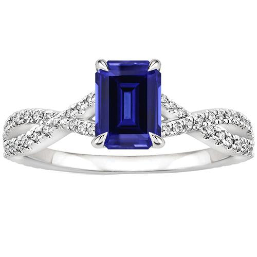 Anello di fidanzamento con pavé. zaffiro blu smeraldo e diamante 4 carati - harrychadent.it