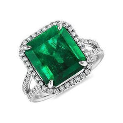 Anello di fidanzamento con pietra preziosa verde smeraldo diamante 10,50 carati WG 14K