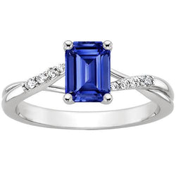 Anello di fidanzamento con pietre laterali zaffiro blu e diamante 3.25 carati
