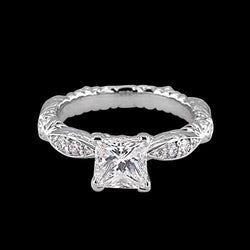 Anello di fidanzamento con principessa e diamante rotondo 1,50 carati in oro bianco 14K