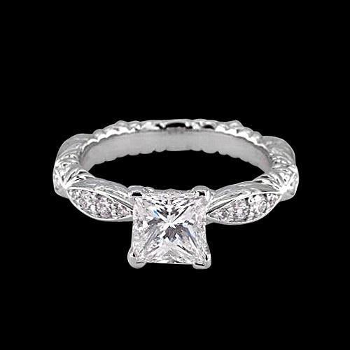 Anello di fidanzamento con principessa e diamante rotondo 1,50 carati in oro bianco 14K - harrychadent.it