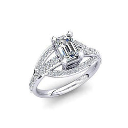 Anello di fidanzamento con smeraldo e diamante taglio rotondo, oro bianco 2,50 carati 14K