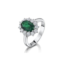 Anello di fidanzamento con smeraldo verde con diamanti 3.50 carati oro bianco 14K