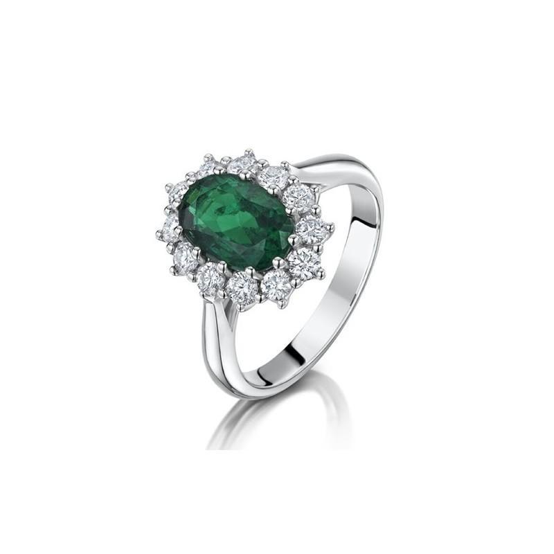 Anello di fidanzamento con smeraldo verde con diamanti 3.50 carati oro bianco 14K - harrychadent.it