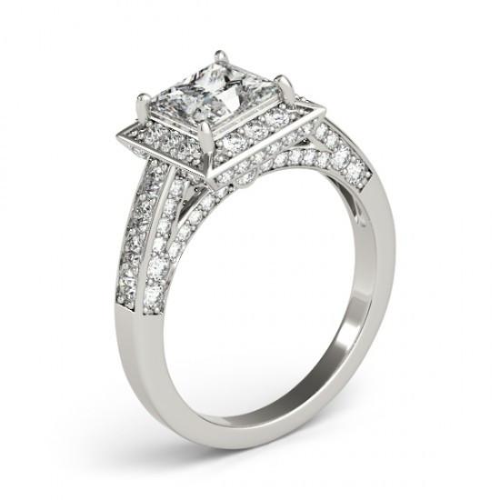Anello di fidanzamento con taglio a diamante rotondo Princess Halo 1.75 carati WG 14K - harrychadent.it