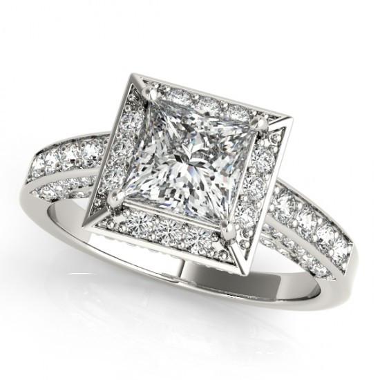 Anello di fidanzamento con taglio a diamante rotondo Princess Halo 1.75 carati WG 14K - harrychadent.it