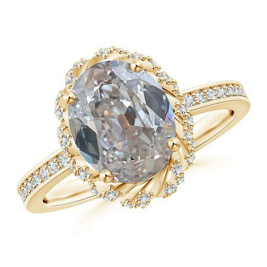Anello di fidanzamento con taglio ovale in oro giallo con diamante Halo 4.75 carati - harrychadent.it