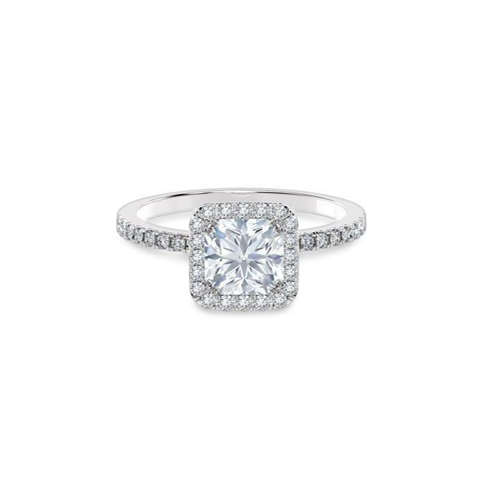 Anello di fidanzamento con taglio principessa e diamante taglio rotondo da 2,32 ct Halo in oro bianco 14K - harrychadent.it