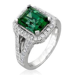 Anello di fidanzamento con tormalina verde naturale da 6,50 carati in oro bianco 14K