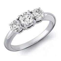 Anello di fidanzamento con tre pietre di diamante rotondo 1.60 carati oro bianco 14K