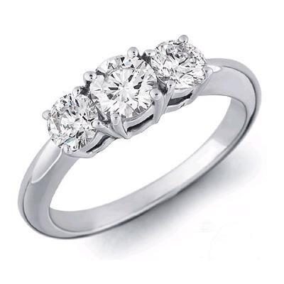 Anello di fidanzamento con tre pietre di diamante rotondo 1.60 carati oro bianco 14K - harrychadent.it