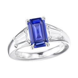 Anello di fidanzamento con tre pietre di smeraldo blu zaffiro 2.25 carati oro 14K