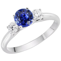 Anello di fidanzamento con tre pietre rotonde con diamante zaffiro Srilanka 3 carati