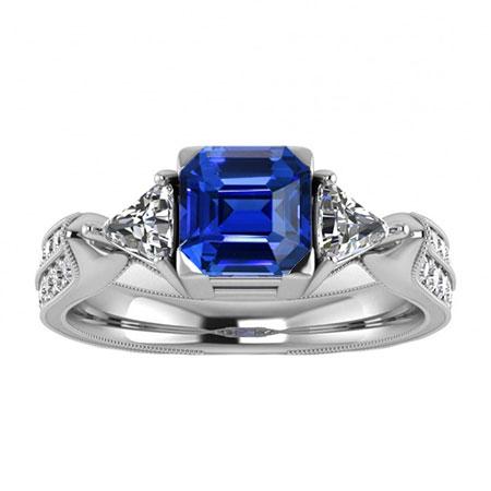 Anello di fidanzamento con trilioni di diamanti e zaffiro Asscher rotondo 2.50 carati - harrychadent.it
