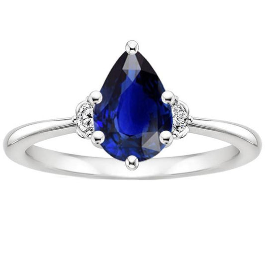 Anello di fidanzamento con zaffiro blu 3 pietre diamante taglio a pera 3.50 carati - harrychadent.it