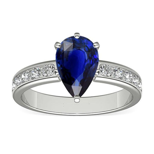 Anello di fidanzamento con zaffiro blu Set di canali con accenti di diamante 3.50 carati - harrychadent.it