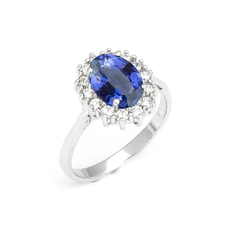 Anello di fidanzamento ovale con zaffiro blu Sri Lanka da 3,90 ct e diamanti - harrychadent.it