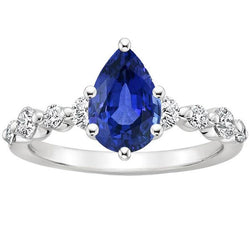 Anello di fidanzamento con zaffiro blu e diamante rotondo con accenti 4.25 carati