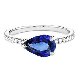 Anello di fidanzamento con zaffiro blu pera con accenti di diamante 3.50 carati