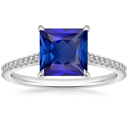 Anello di fidanzamento con zaffiro blu principessa e accenti di diamanti 6 carati