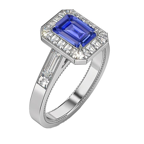 Anello di fidanzamento con zaffiro blu smeraldo Halo 3.50 carati - harrychadent.it