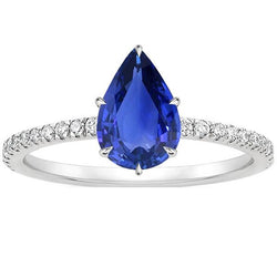 Anello di fidanzamento con zaffiro blu taglio a pera con accenti di diamante 5 carati