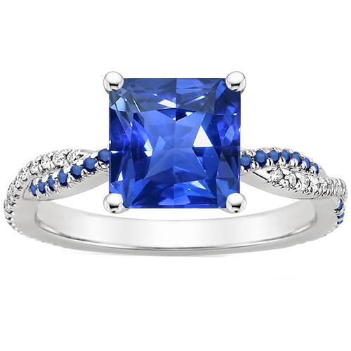 Anello di fidanzamento con zaffiro blu taglio principessa e diamanti. oro 4.70 carati - harrychadent.it