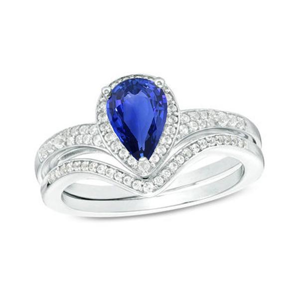 Anello di fidanzamento con diamante incastonato zaffiro di Ceylon a pera 2.75 carati - harrychadent.it