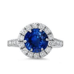Anello di fidanzamento con zaffiro di Ceylon e diamanti, oro bianco da 3,90 ct 14K
