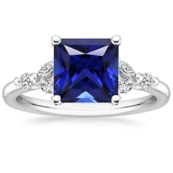 Anello di fidanzamento con zaffiro di Ceylon taglio principessa e diamante 5.5 carati