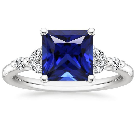 Anello di fidanzamento con zaffiro di Ceylon taglio principessa e diamante 5.5 carati - harrychadent.it