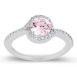 Anello di fidanzamento con zaffiro rosa da 1,35 ct e diamanti rotondi WG 14K