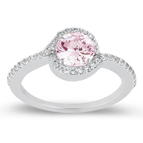 Anello di fidanzamento con zaffiro rosa da 1,35 ct e diamanti rotondi WG 14K - harrychadent.it