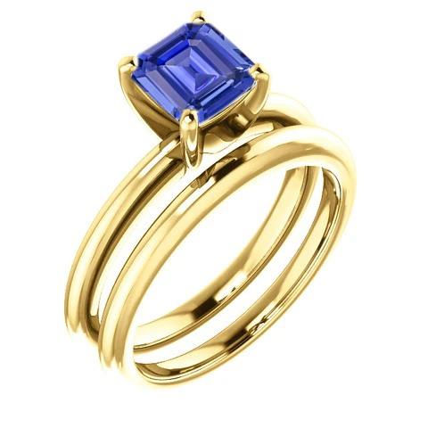 Anello di fidanzamento con zaffiro smeraldo con fascia in oro giallo 1.50 carati - harrychadent.it