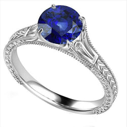 Anello di fidanzamento con zaffiro solitario blu 2 carati in filigrana stile vintage