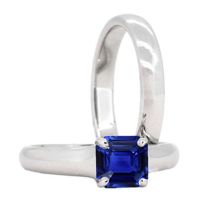 Anello di fidanzamento con zaffiro solitario smeraldo 1 con fascia in oro bianco 14 carati - harrychadent.it