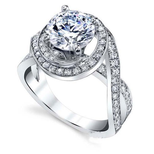 Anello di fidanzamento da 5 kt con taglio rotondo e diamanti in rilievo - harrychadent.it