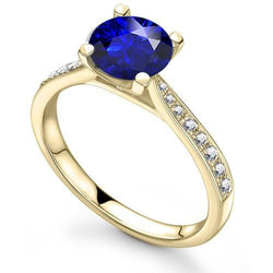 Anello di fidanzamento da donna con diamante blu zaffiro oro giallo 2.50 carati