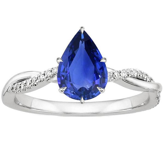 Anello di fidanzamento da donna con diamante e pera. zaffiro blu. oro bianco 5 carati - harrychadent.it
