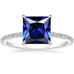 Anello di fidanzamento da donna con diamante e zaffiro blu con accenti 6 carati