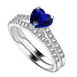 Anello di fidanzamento da donna con diamante incastonato con zaffiro di Ceylon a cuore 3.50 carati