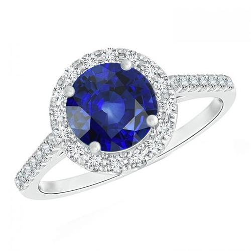 Anello di fidanzamento da donna con diamante rotondo Halo Ceylon Sapphire 2.50 carati - harrychadent.it