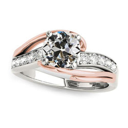 Anello di fidanzamento da donna con diamante taglio antico rotondo Two Tone 2,75 carati