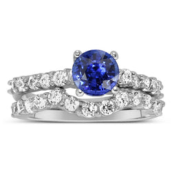 Anello di fidanzamento da donna con diamante tondo blu zaffiro set 4.50 carati