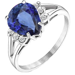 Anello di fidanzamento da donna con diamante zaffiro blu gambo diviso 3.50 carati