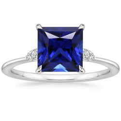 Anello di fidanzamento da donna con zaffiro blu e diamante 5.25 carati